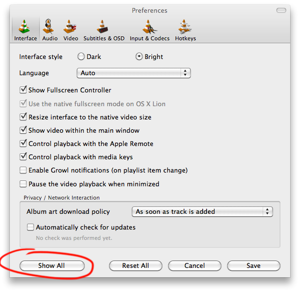 show all prefs